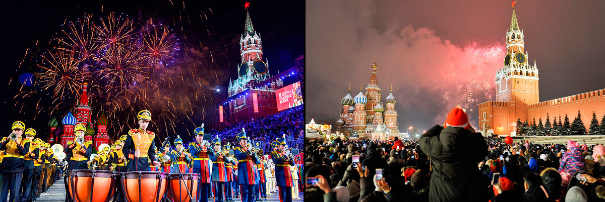 Festival de Música Militar Spasskaya Tower, no verão, e celebrações de Ano Novo, na Praça Vermelha