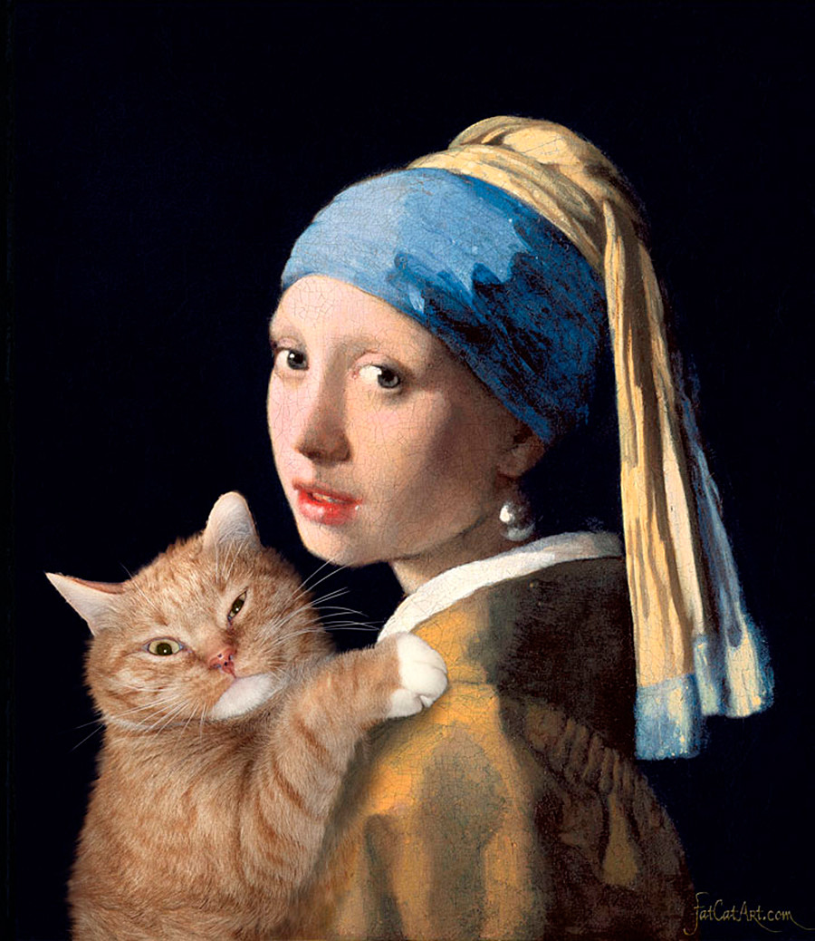 ヨハネス・フェルメール、 「真珠の耳飾りの少女とトラ猫」
