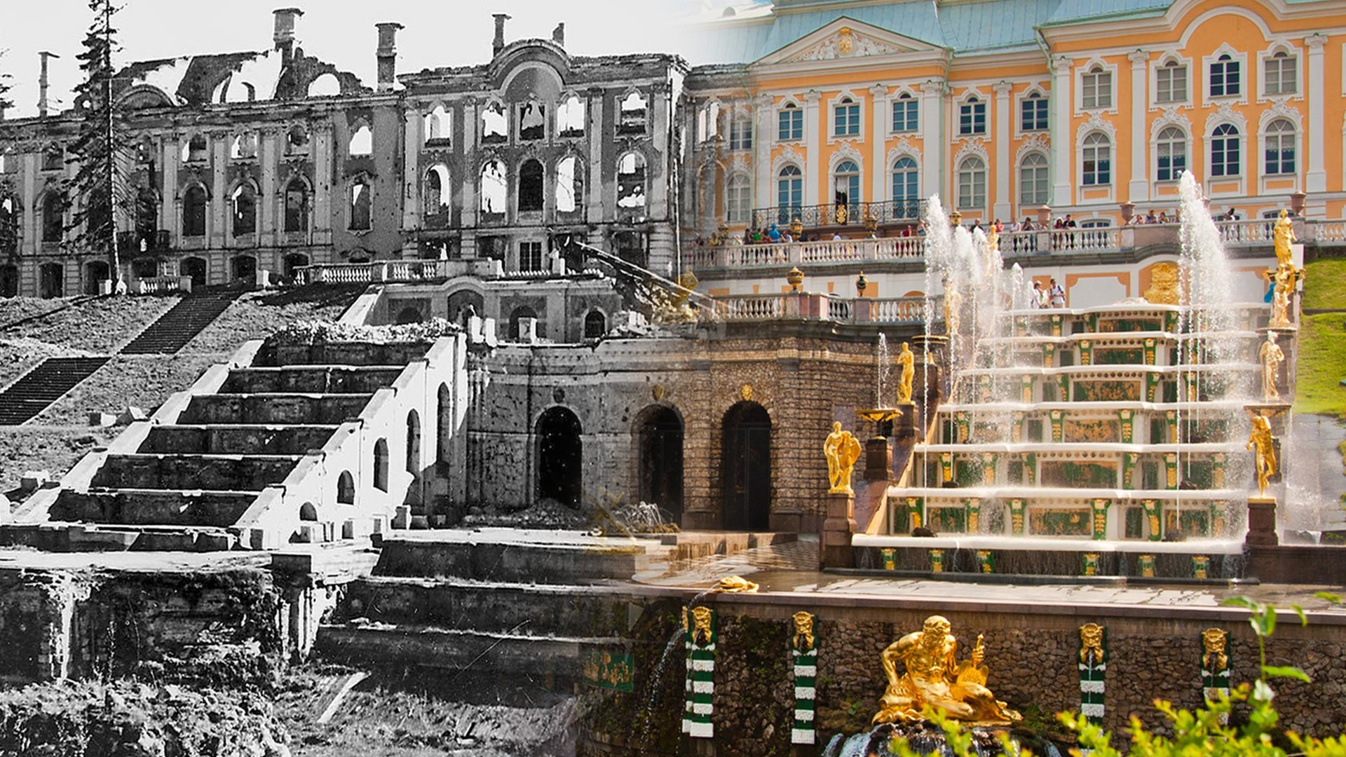 Peterhof in 1944, and now