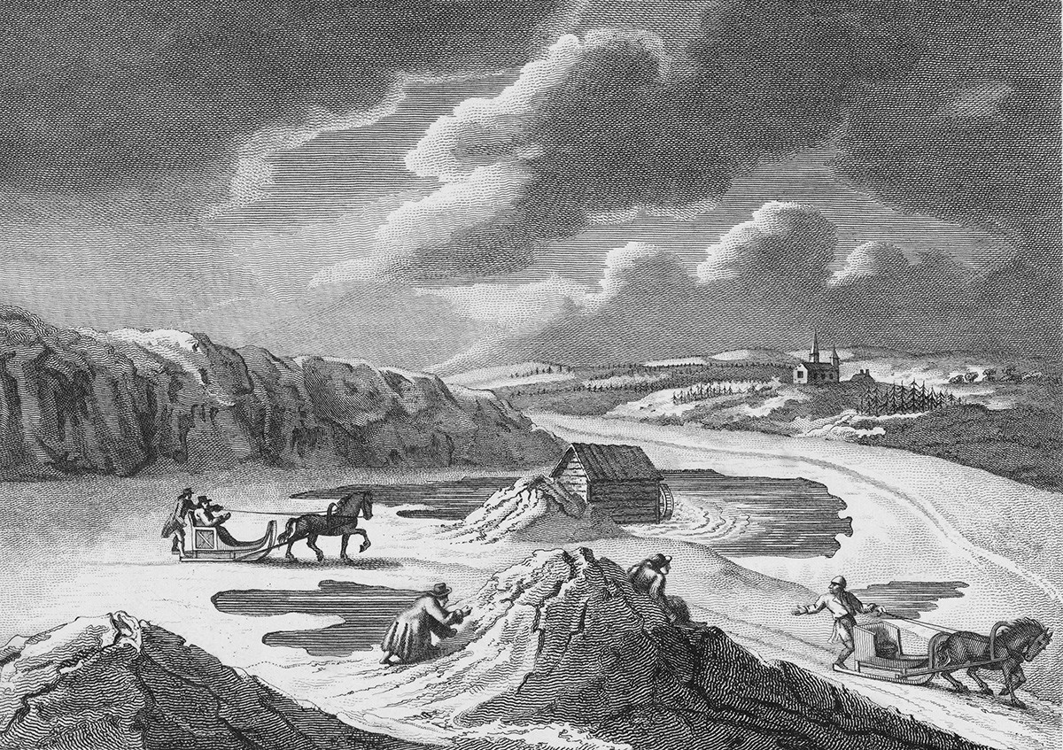 Sebuah ukiran oleh J. Bye dari “Perjalanan melalui Swedia, Finlandia, dan Laplandia ke Tanjung Utara pada 1798 dan 1799” oleh Giuseppe Acerbi, (London, 1802).