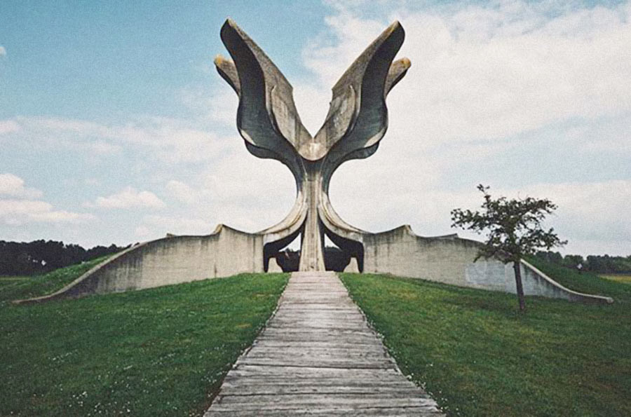 The 'Flower' monument at Jasenovac, Croatia. A memorial to the hundreds of thousands of victims who were executed during World War II at the Jasenovac forced labor and extermination camp
