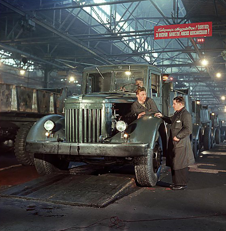 Dump truck on the conveyor of the Minsk Automobile Plant, 1953  