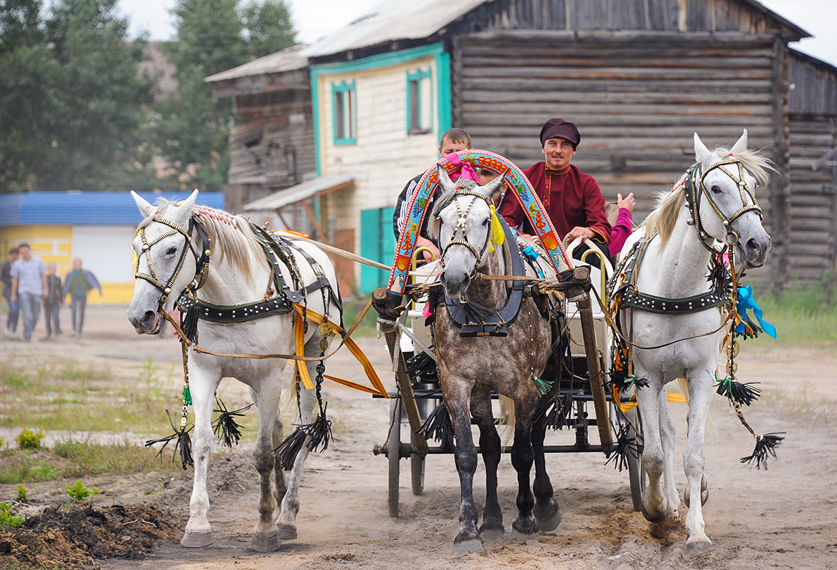 Troika riding during the city festival in Nerchinsk.