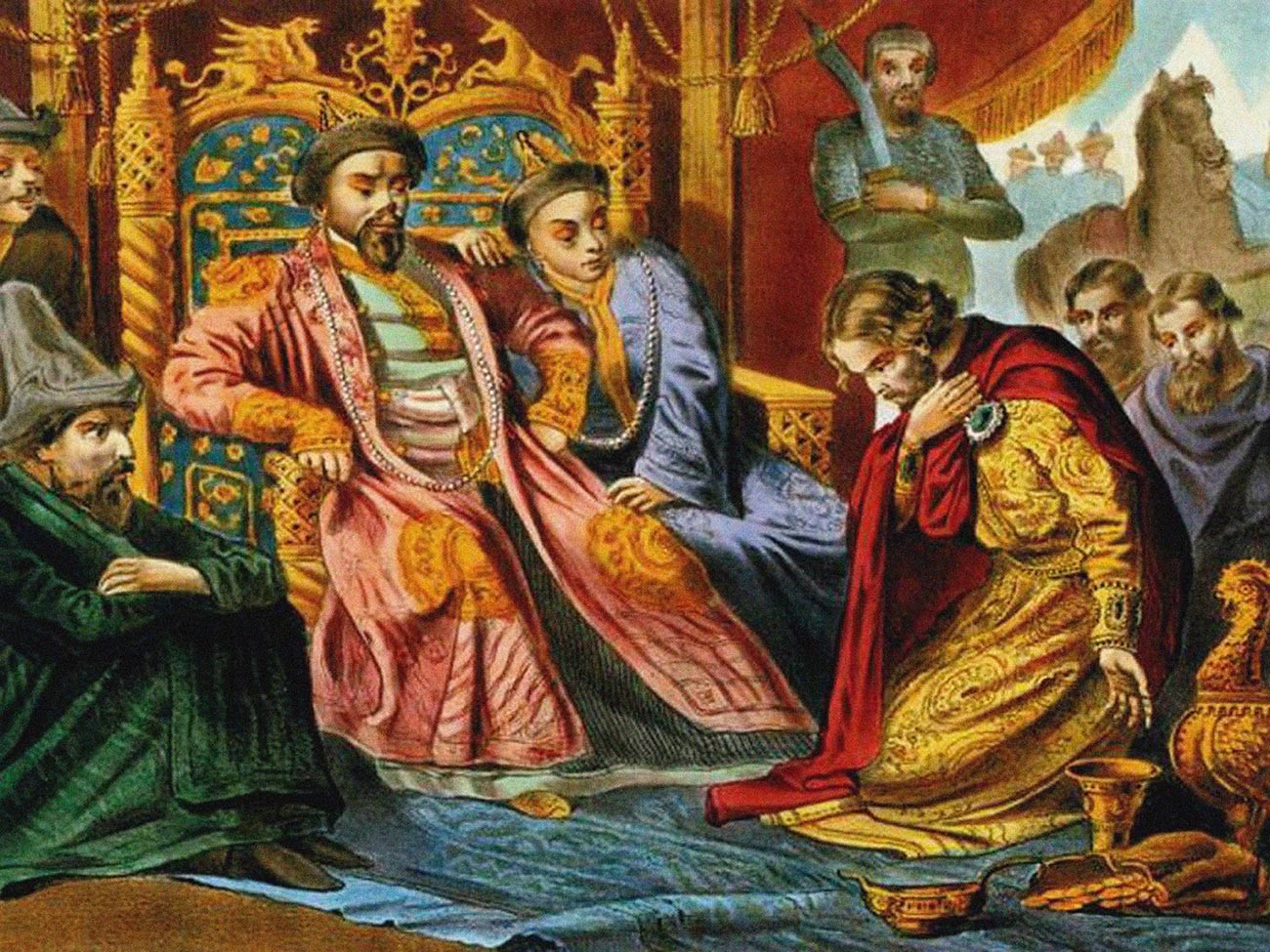 „Княз Александър Невски уммолиолява Бату хан за милост към Русия“, изображение от XIX в.
