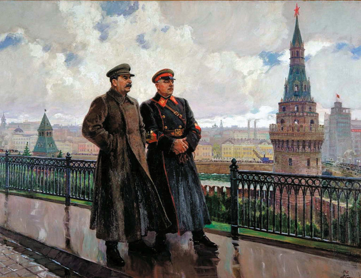 Aleksandr Gerasimov, I.V. Stalin and K.E. Voroshilov al Cremlino, 1938
