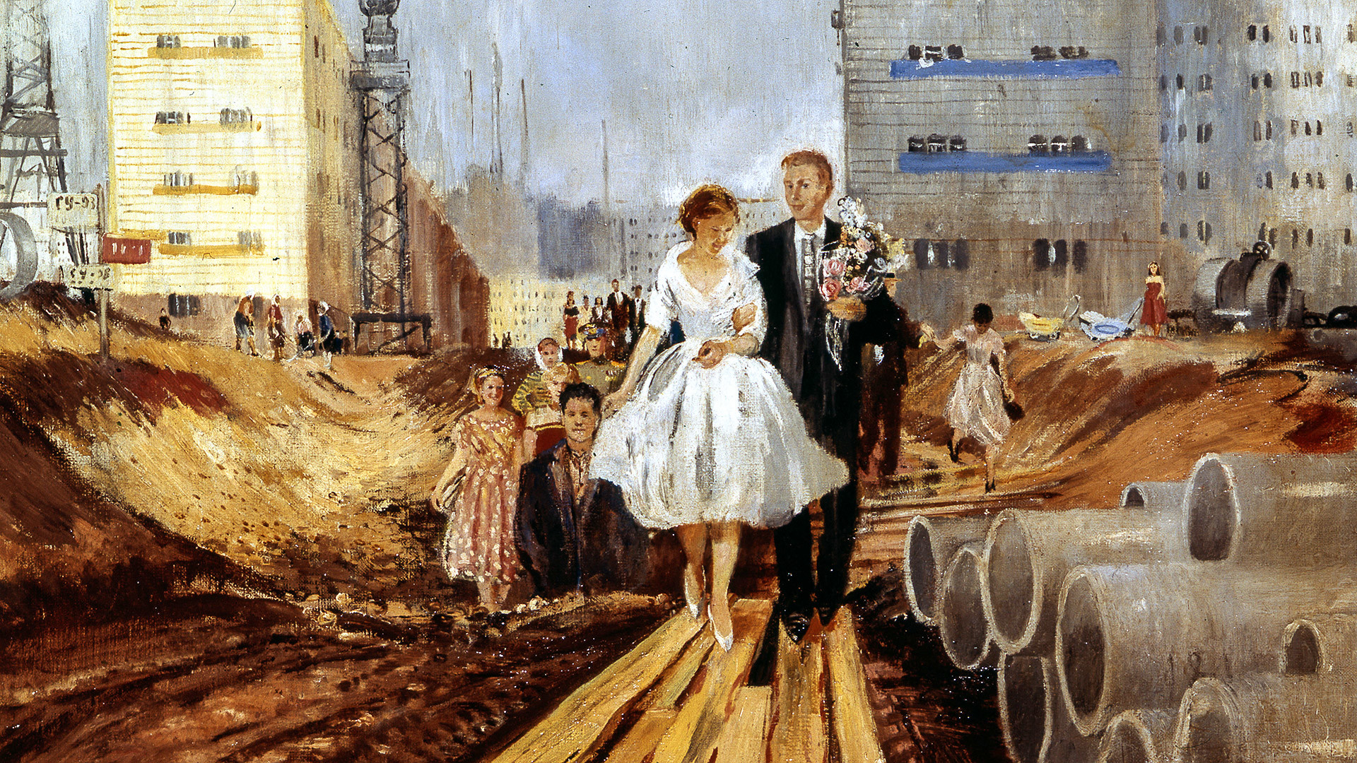 Репродукција уметничке слике „Свадба у сутрашњој улици“ уметника Јурија Ивановича Пименова, уље на платну, 1962.