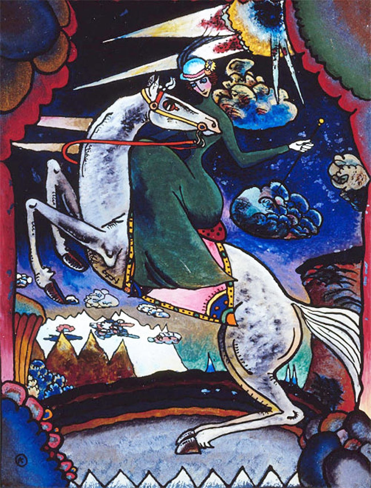 Роспись на стекле «Амазонка в горах», 1918.