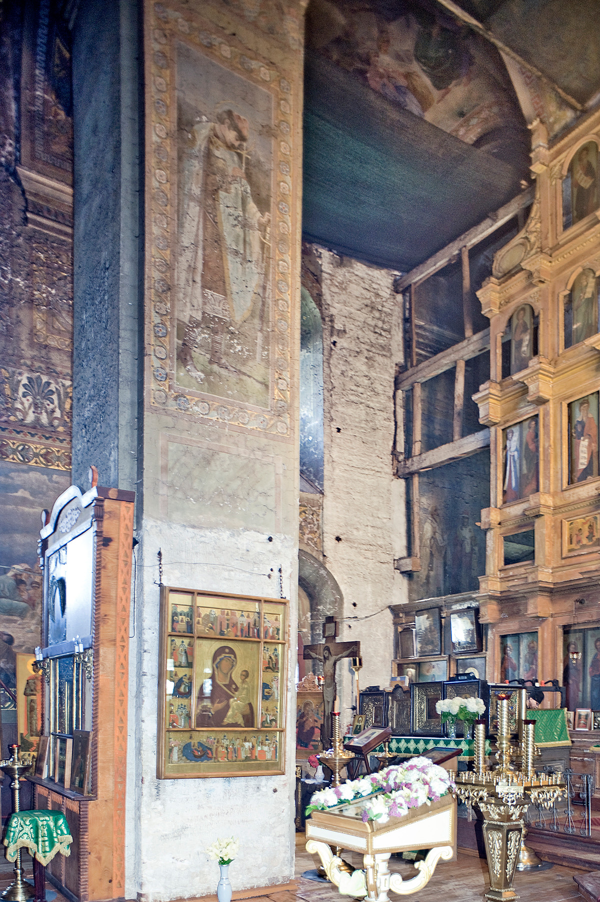 Cathedral of Sts. Boris & Gleb. Interior, view toward north wall with northwest pier & left side of icon screen. July 6, 2019