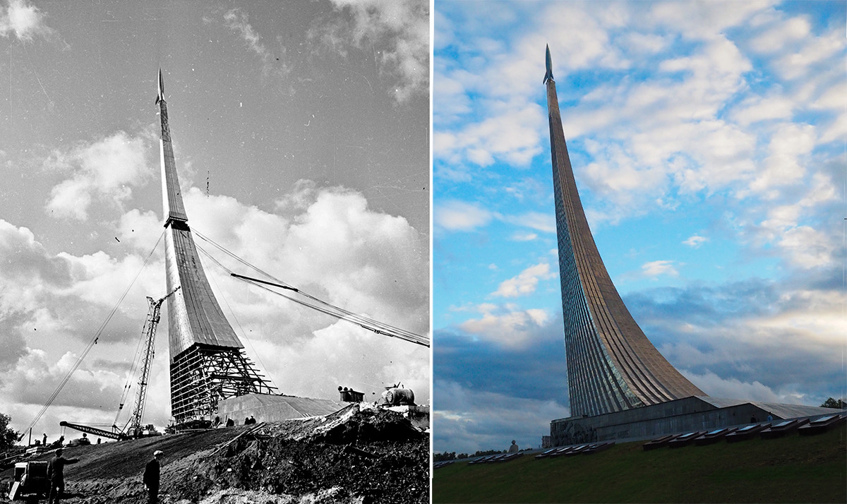 Лево: Споменик „Освајачима космоса“, 1963.; десно: 2020. година