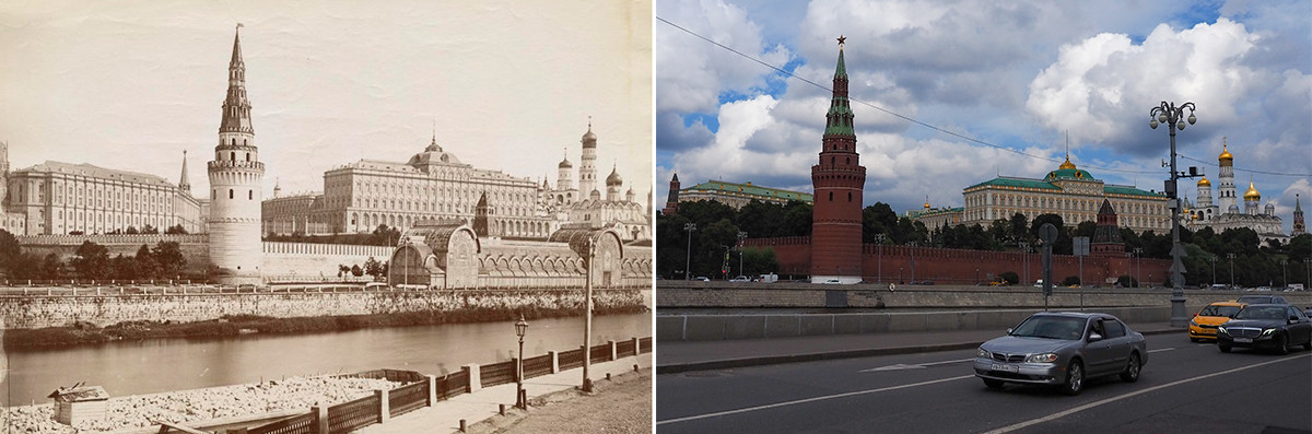 Лево: поглед на Кремљ са Софијског кеја,1878 - 1883; десно: 2020. година