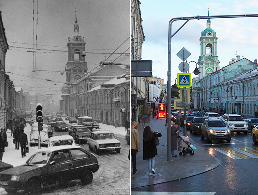 À gauche : vue sur la rue Piatnitskaïa en février 1994. À droite : en 2020.
