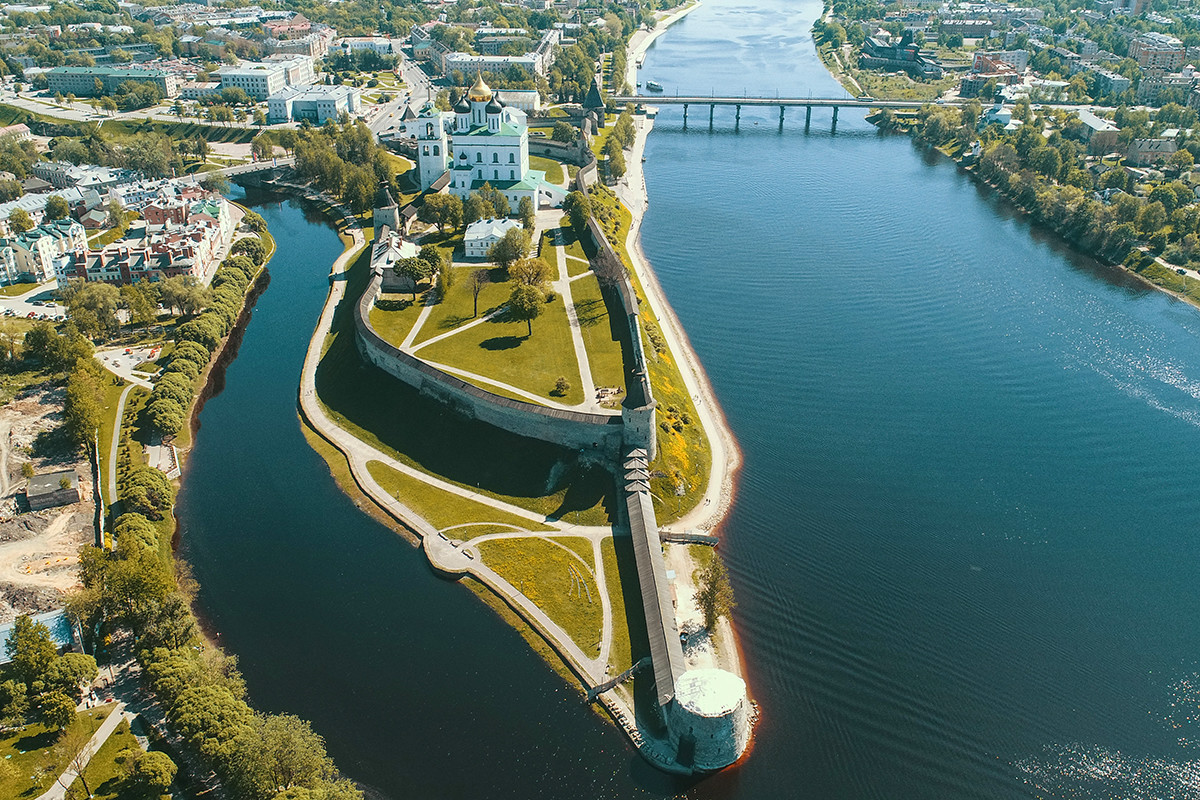 Aerial view on Pskov kremlin