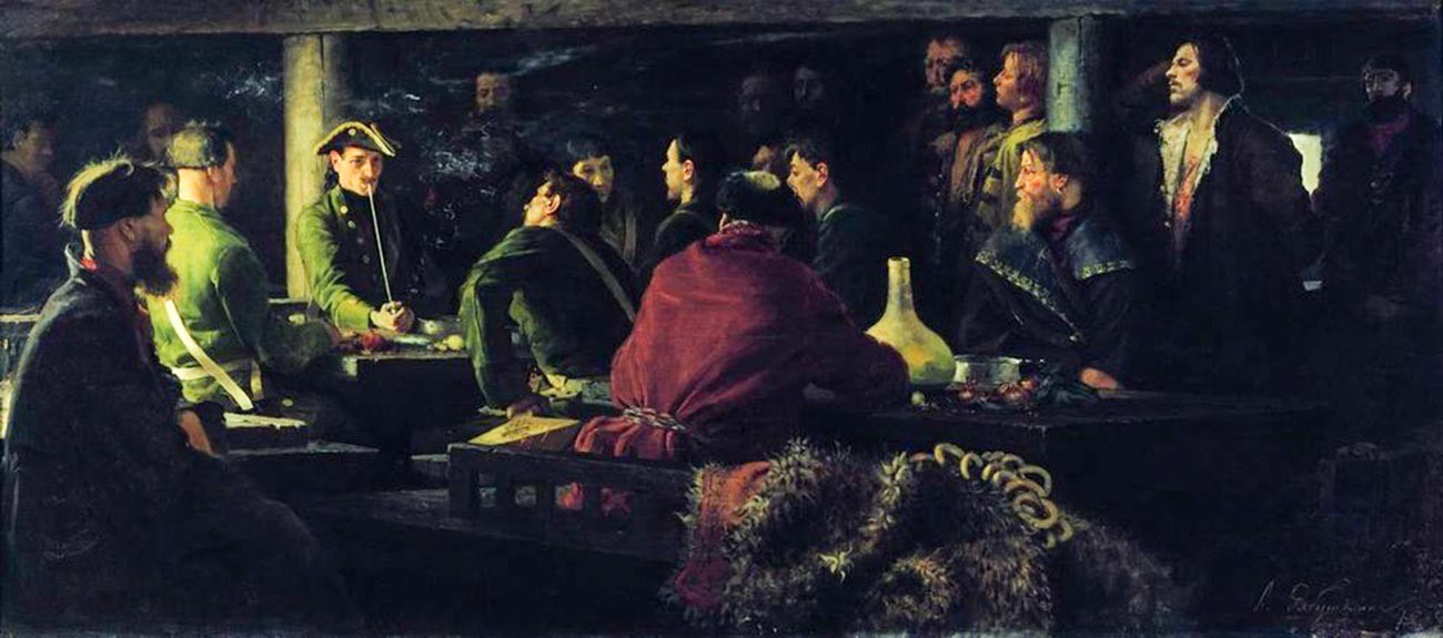 Les « Potechnié » de Pierre le Grand dans une cantine, 1892
