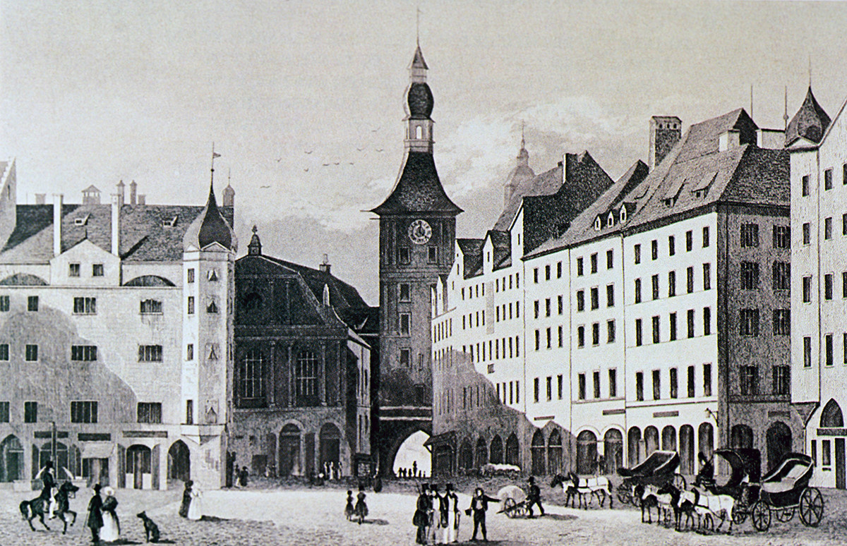 Городская ратуша в Мюнхене. 1840 год. Из собрания музея-усадьбы Тютчева 