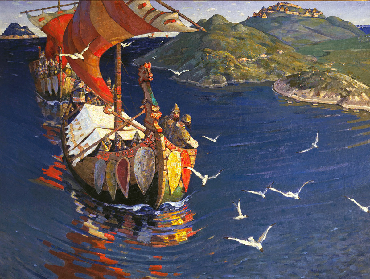 “Visitantes de além-mar”, pintura de Nicholas Roerich.