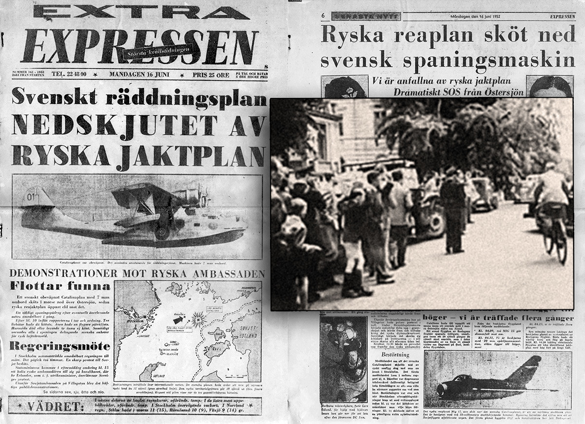 On June 16, 1952, the Swedish newspapers focused on the incident with Catalina/Swedish protesters outside the Soviet embassy in Stockholm.