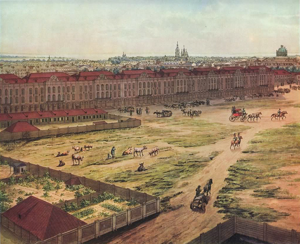  А. Тозели. Панорама Петербурга. Акварел. 1820. Лист 6.  Зграда Дванаест колегија.