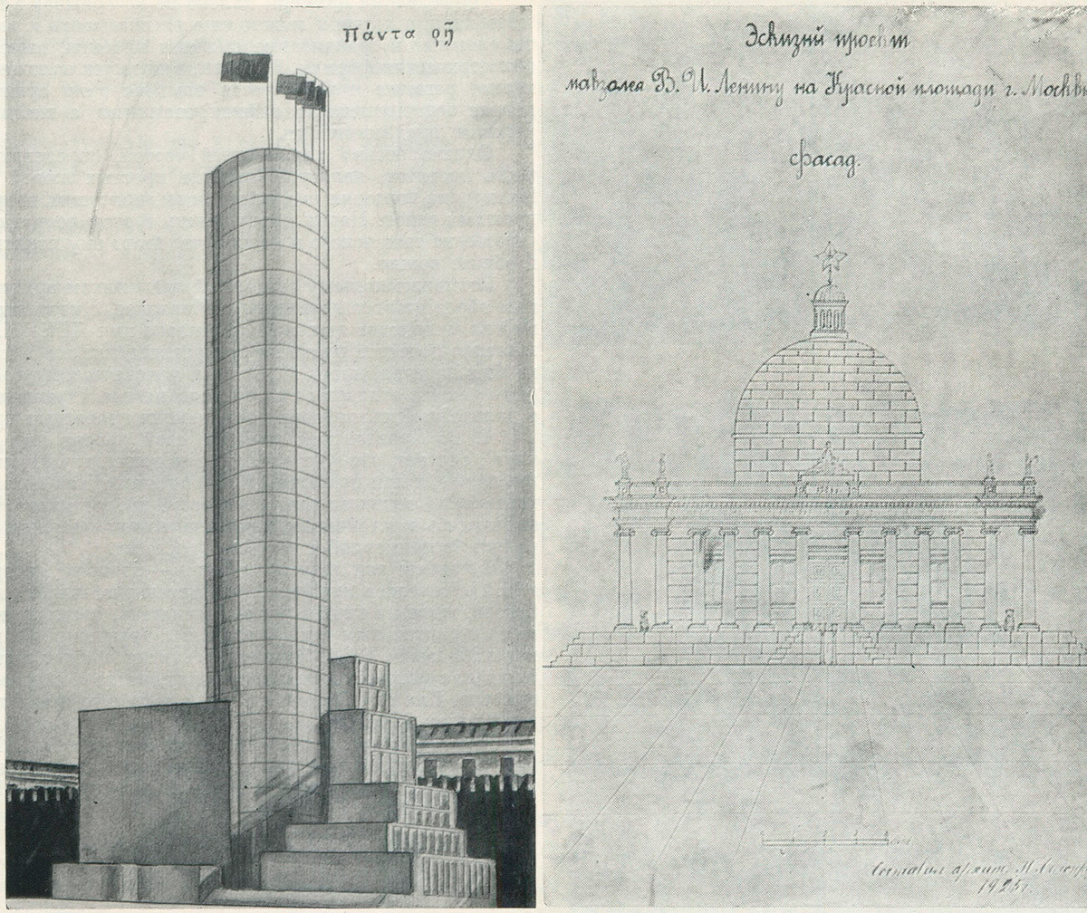 Links: M.Rostowskijs Turm. Rechts: Ein Projekt von P. Beloserskij