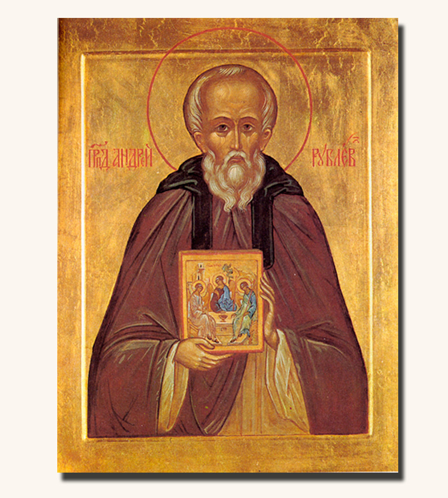 Ikona Andreja Rubljova, ki drži svojo lastno ikono Svete Trojice
