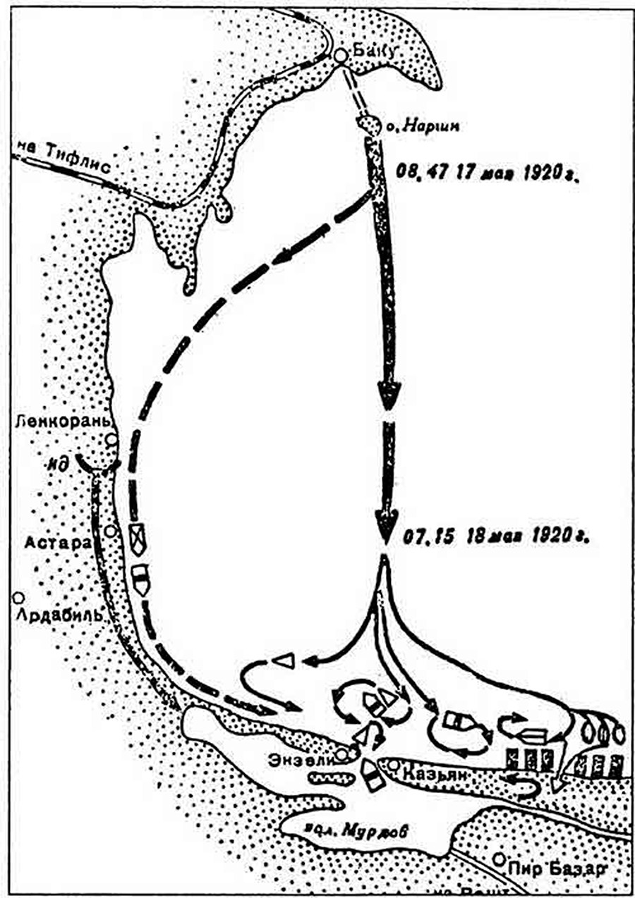 Plan des opérations des bolcheviks près du port d'Anzali