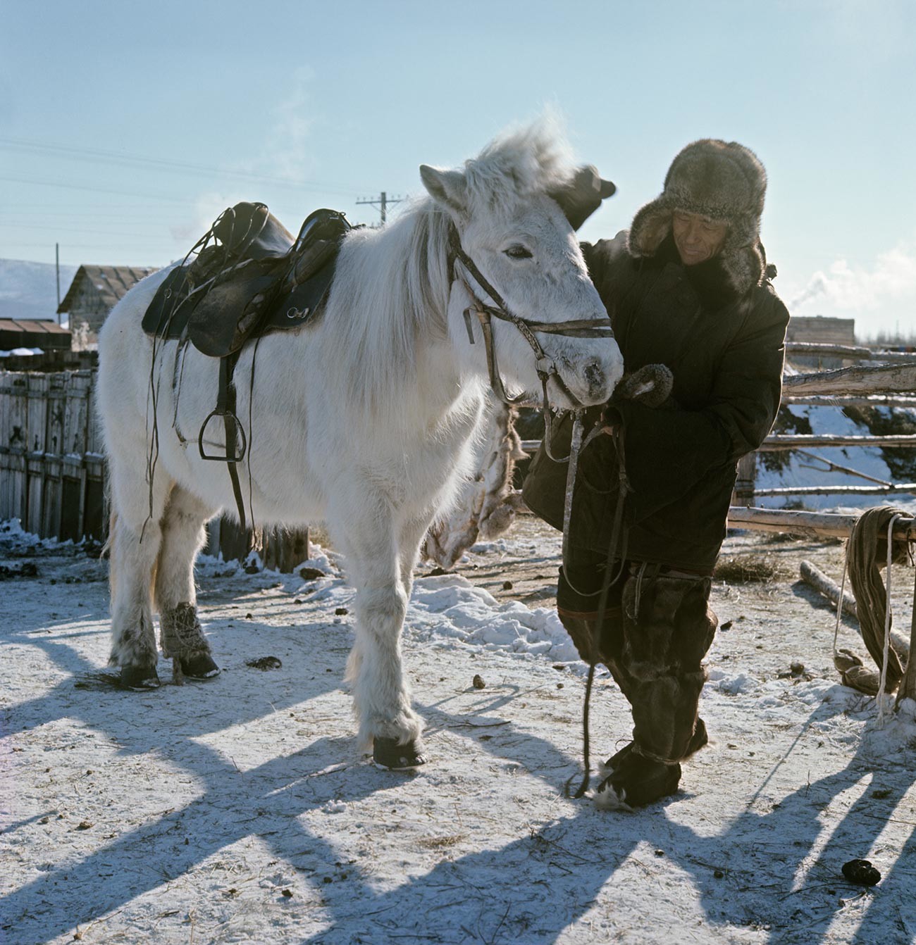 Ловац Андреј Алексејев са јакутским коњем. Јакутија.