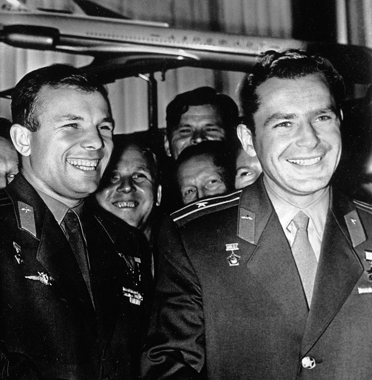 The two heroes, Yuri Gagarin and Gherman Titov, in 1961.