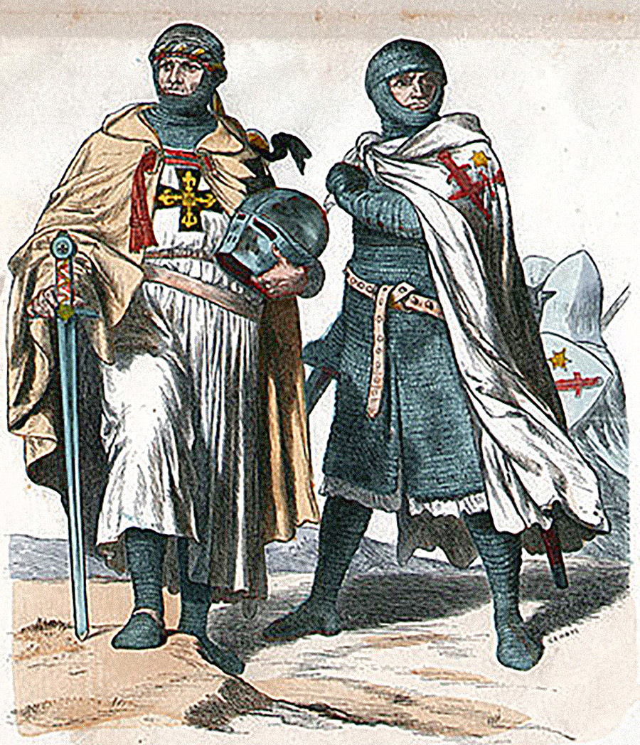 Un Cavaliere Teutonico a sinistra e un Fratello di Spada a destra