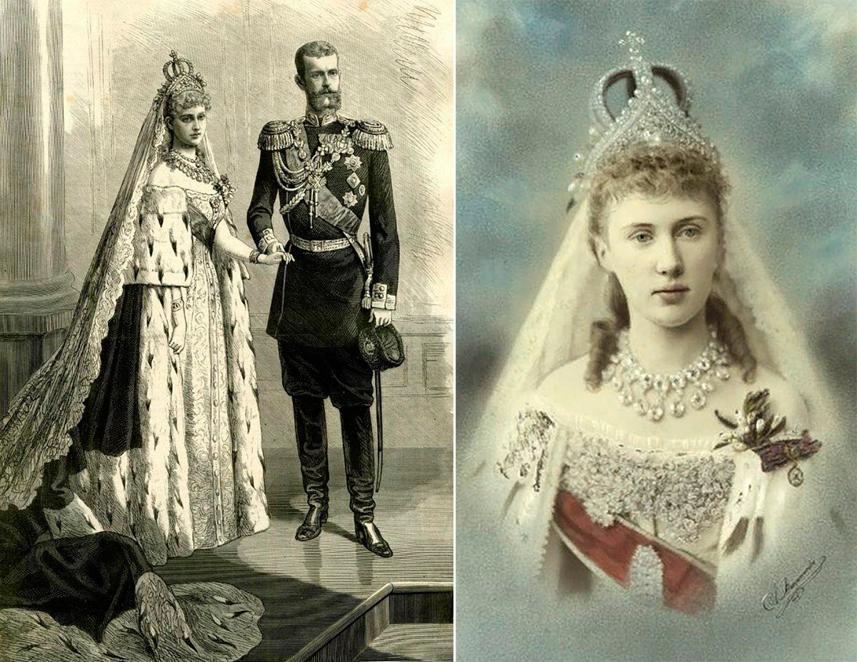 大公妃エリザヴェータ・フョードロヴナとセルゲイ・アレクサンドロヴィチ大公の結婚写真、1884年