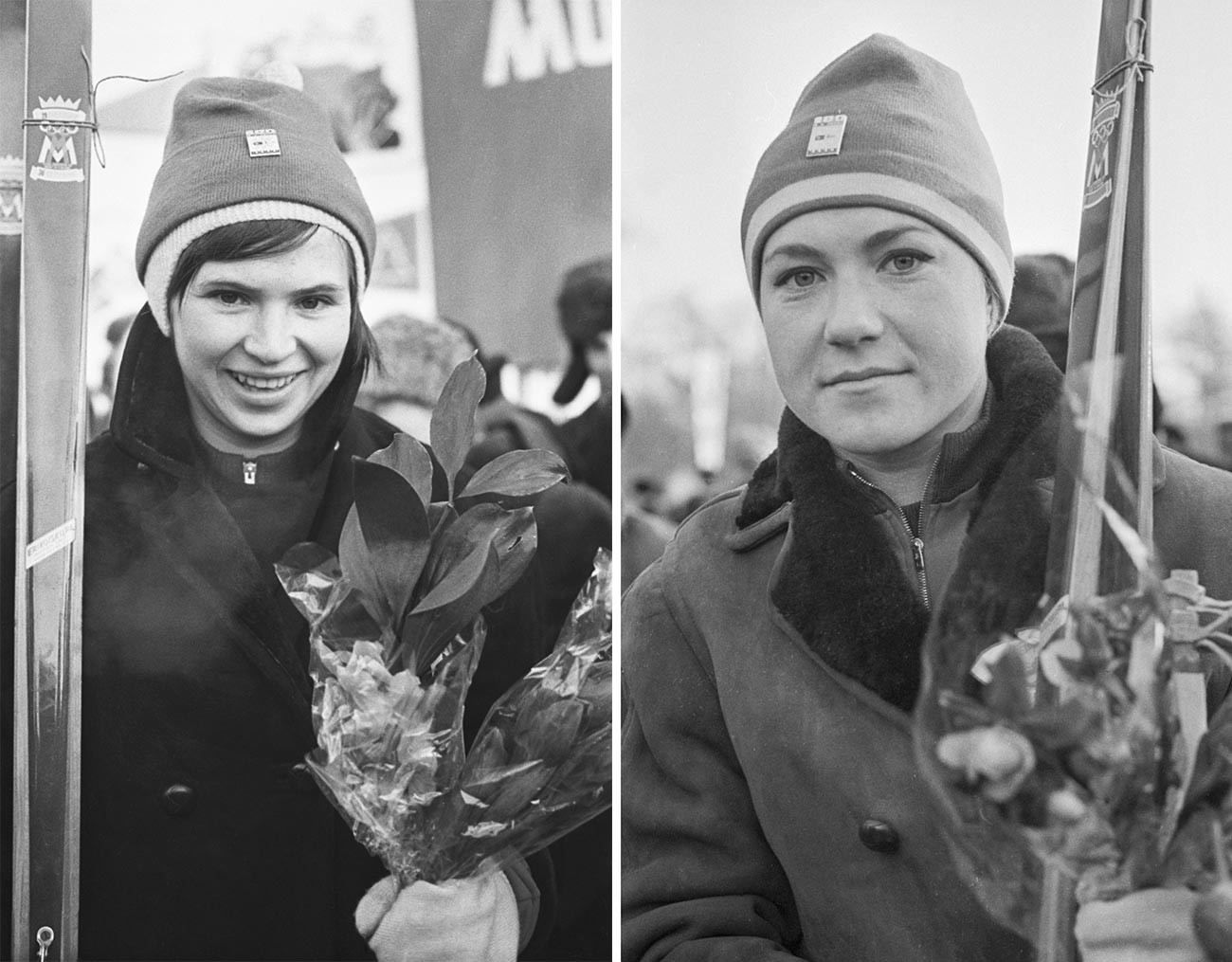 Les sportifs de l'équipe Metelitsa Tatiana Diakonova et Nadejda Kouzina après la traversée à ski de l'itinéraire Moscou-Leningrad-Helsinki-Tornio (2600 km), dédiée au 100e anniversaire de Vladimir Lénine