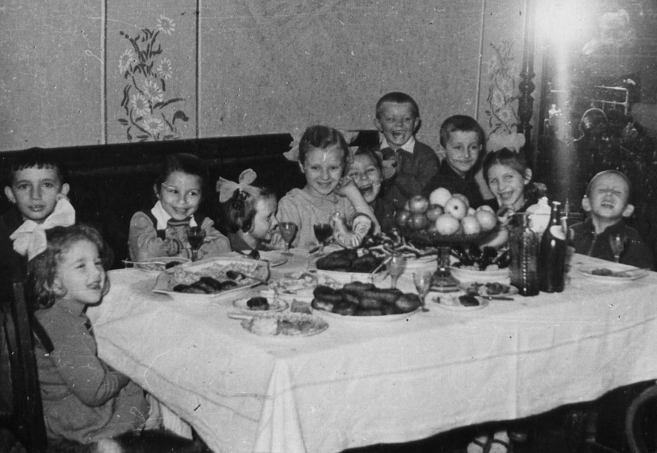 A typical birthday feast in the USSR in the 1960s.