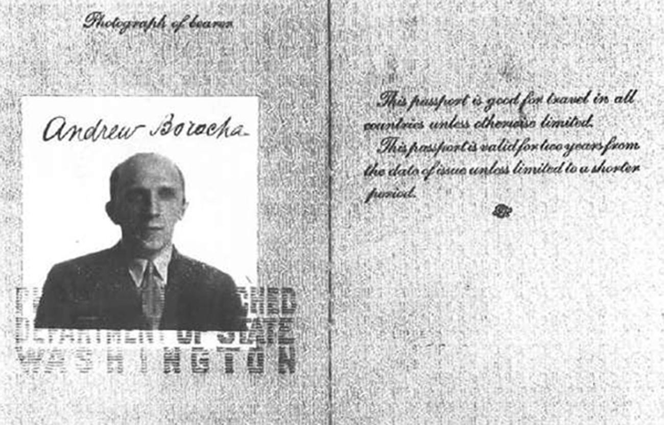 Lažni potni list, izdan za Serebrjanskega za delo v ZDA