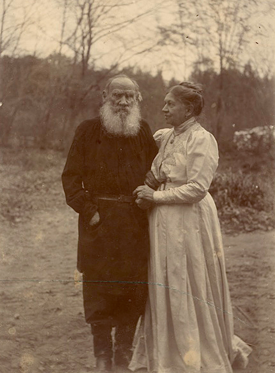 Leo Tolstoy and his wife Sofya pictured at the 48th anniversary of their marriage