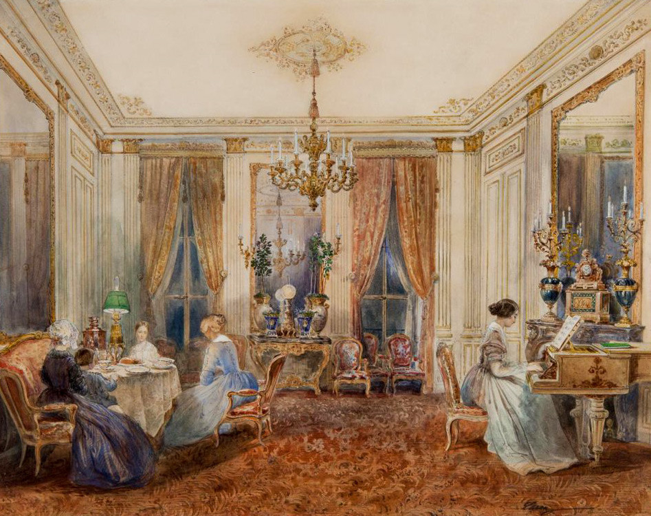 “Sala de estar nos apartamentos da Condessa Anna Chereméteva no Boulevard Poissonnière, em Paris
