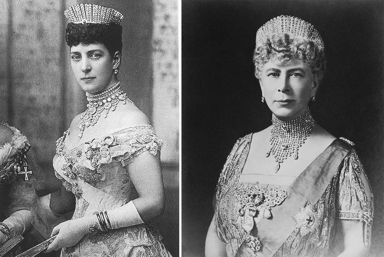 Rainha Alexandra e Maria de Teck usando kokochnik russo