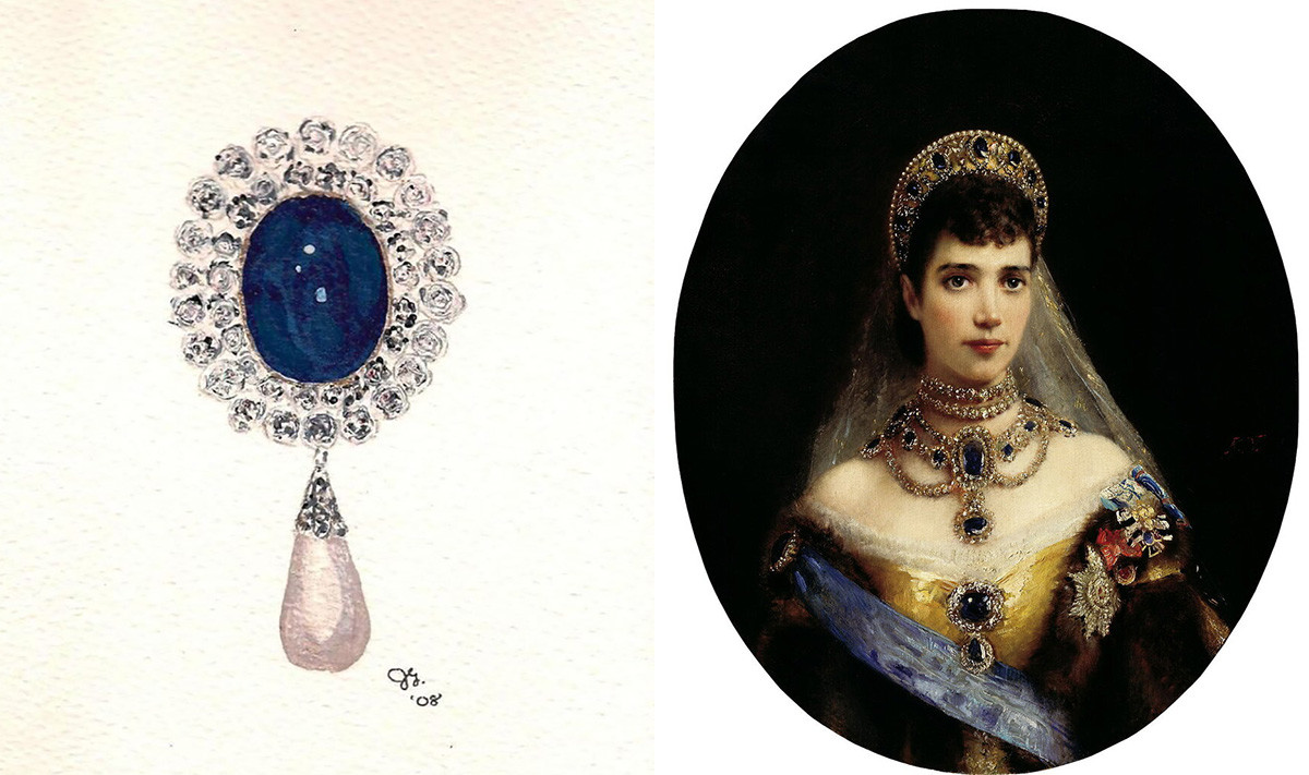 Брош од сафира који је раније припадао императорки Марији Фјодоровној сада је део накита Елизабете II.