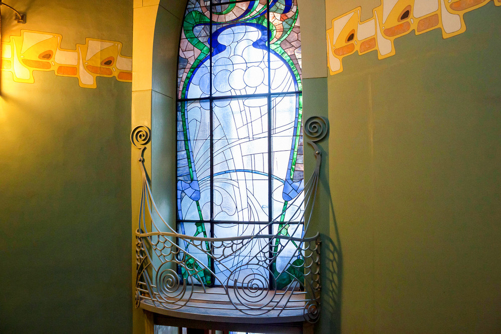 A stained glass window in the Ryabushinski Mansion