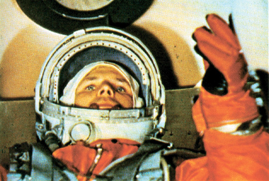 Yuri Gagarin justo antes del despegue.