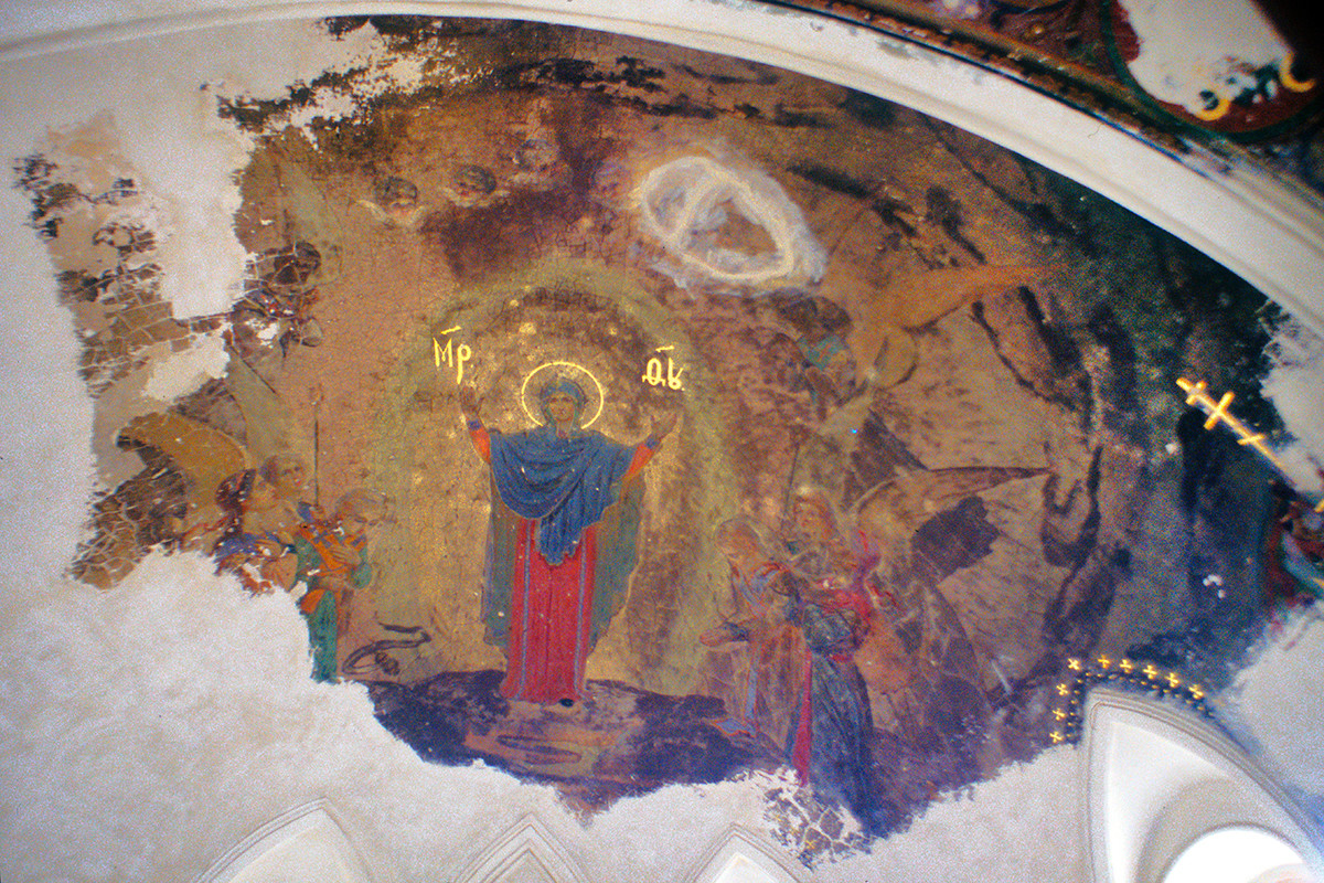Cathedral of Elevation of the Cross. Wall painting of Virgin Mary in south apse. August 27, 1999.