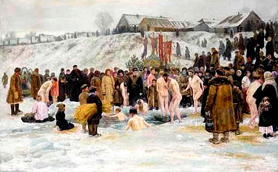 Nikolaï Grandkovski. Bain après la bénédiction des eaux de la Théophanie, 1903