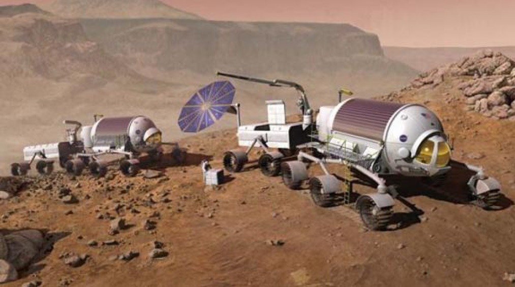 Modelo de hábitat móvil para la exploración de Marte. El concepto dos módulos es similar al del Vityaz actual.

