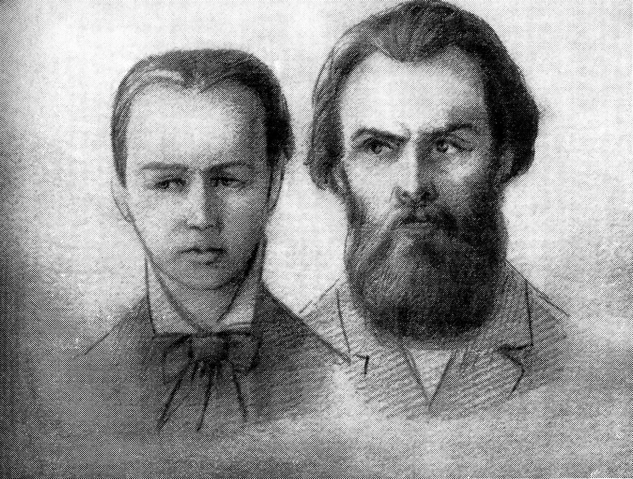 A. Jeliabov et S. Perovskaïa, membres de Narodnaïa Volia poursuivis par la justice après l'assassinat d'Alexandre II