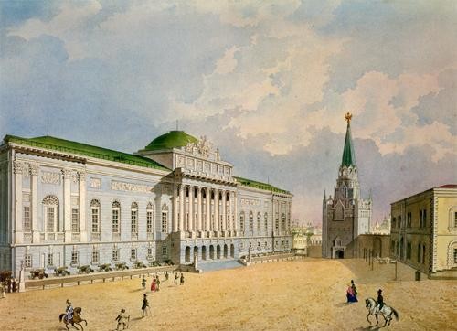 Ancien bâtiment du Palais des Armures, aquarelle de Piotr Guerassimov, milieu du XIXe siècle