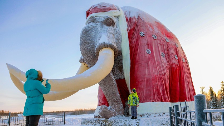 Monumen mamut bernama Mitya (nama Rusia Dmitry untuk hewan peliharaan).