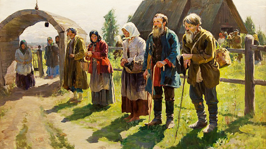 “Pobres perto da igreja”. Pintura de Serguêi Vinogradov, 1899.