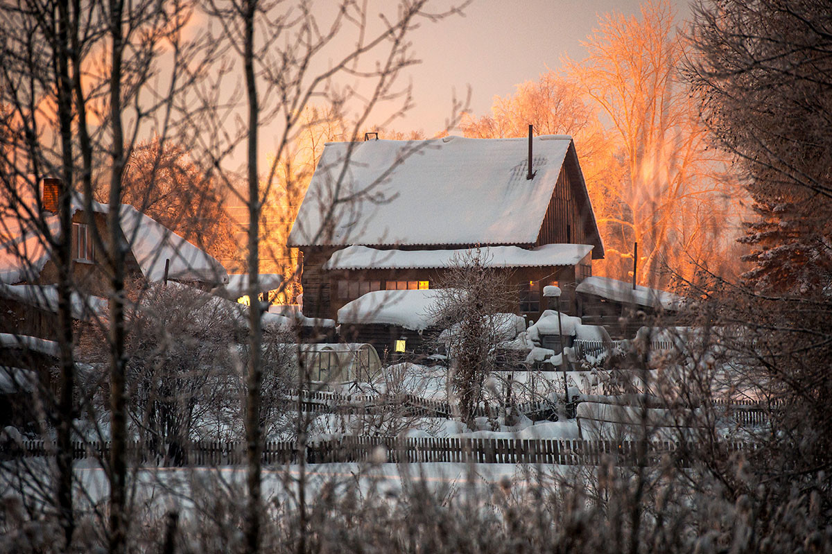シベリアの冬の落陽