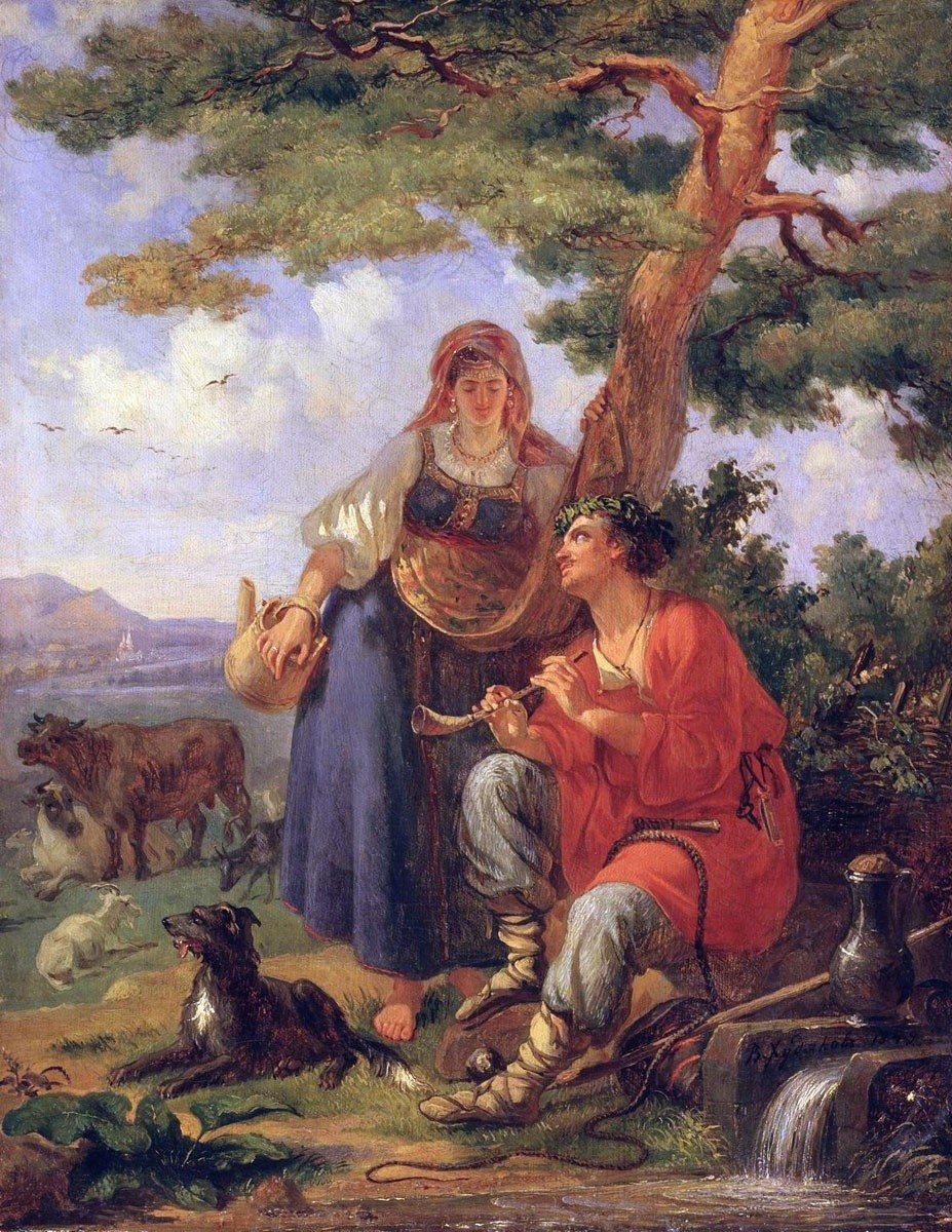 A shepherd and peasant woman, 1849. Vassily Khudyakov