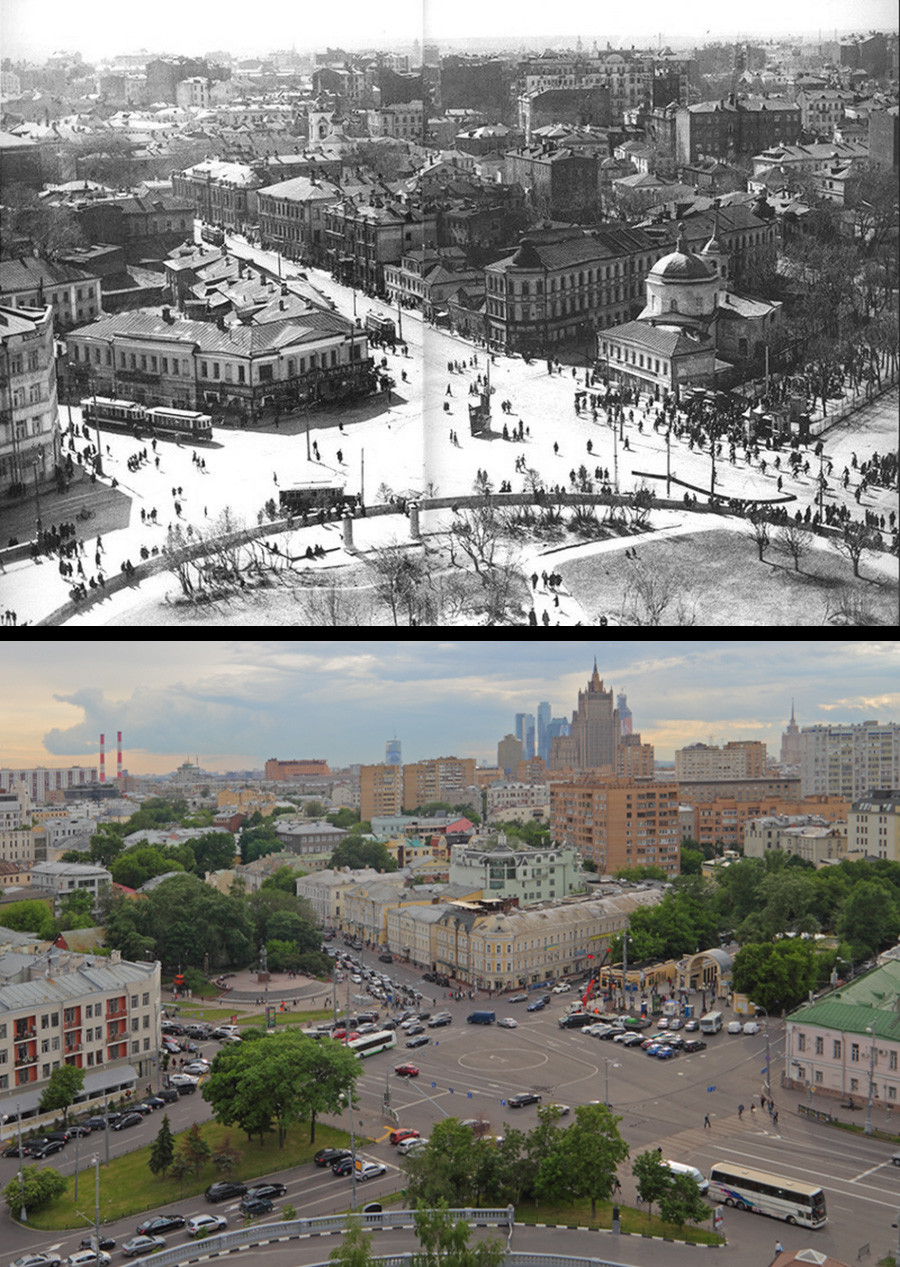 Piazza Prechistenskie Vorota prima e dopo
