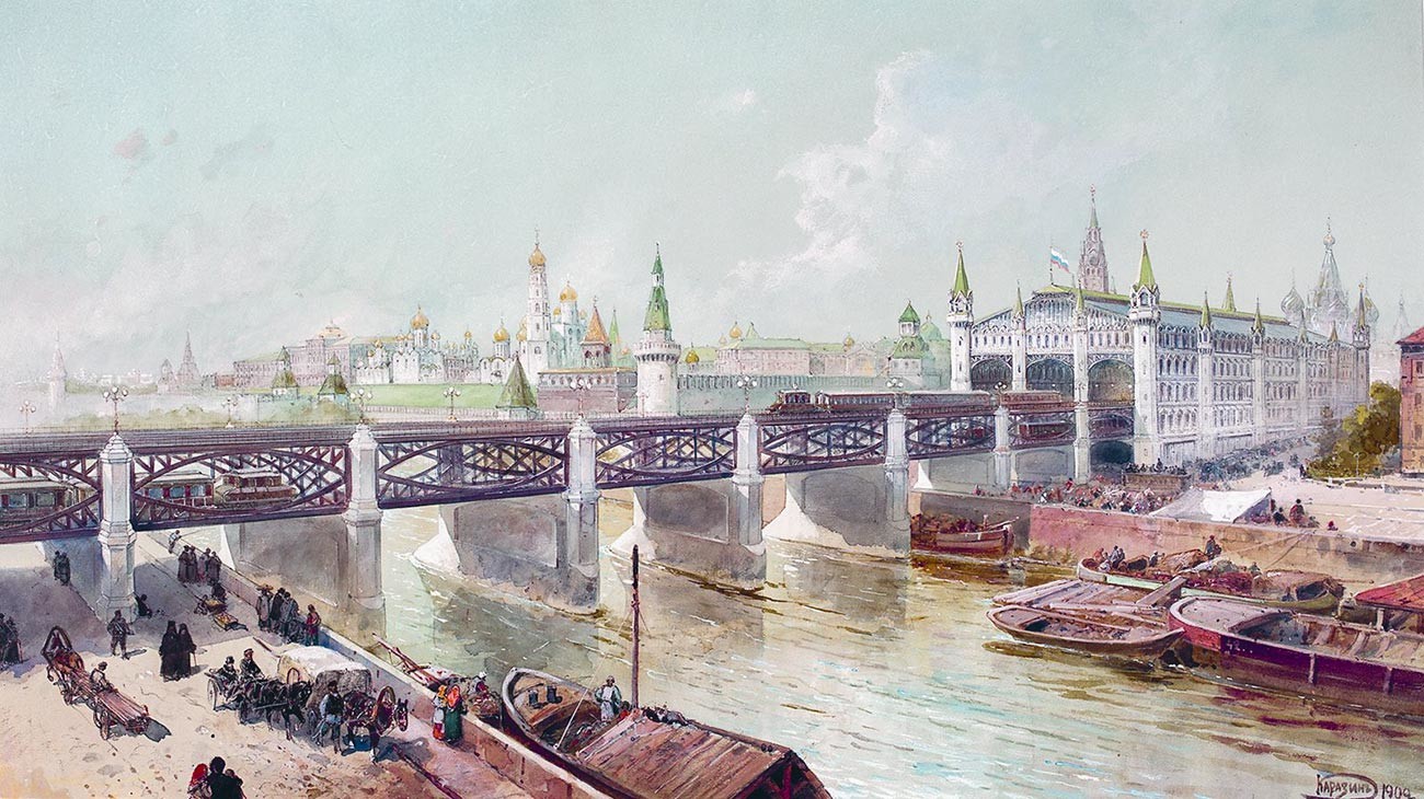 Москворецкий метромост (по проекту Балинского). Рисунок Н. Каразина, 1902