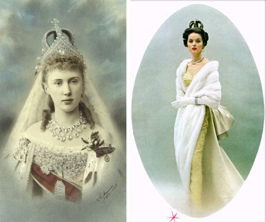 Princesa Elisabeth de Saxe-Altenburg e modelo da Cartier com a coroa de casamento dos Romanov.