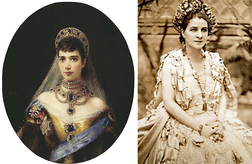 Maria Fiódorovna com sua parure e Ganna Walska.
